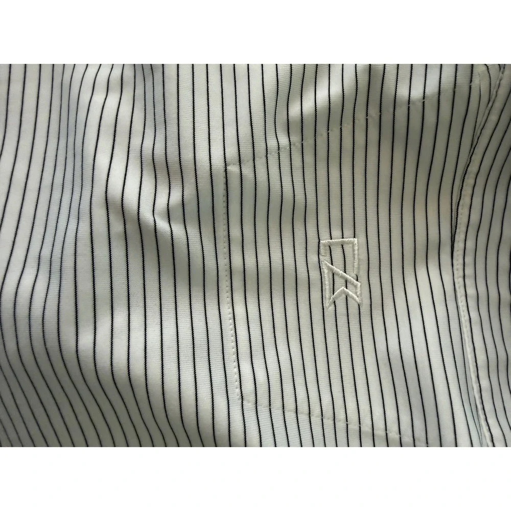 Cutter & Buck Mens Large White Navy Striped Short Sleeve Golf Polo Shirt Stretch